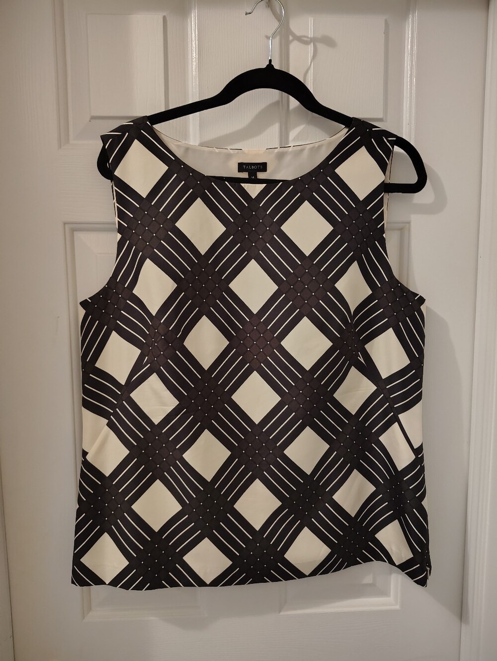 Talbots Black and White Geometric Sleeveless Silk Camisole, Size 14